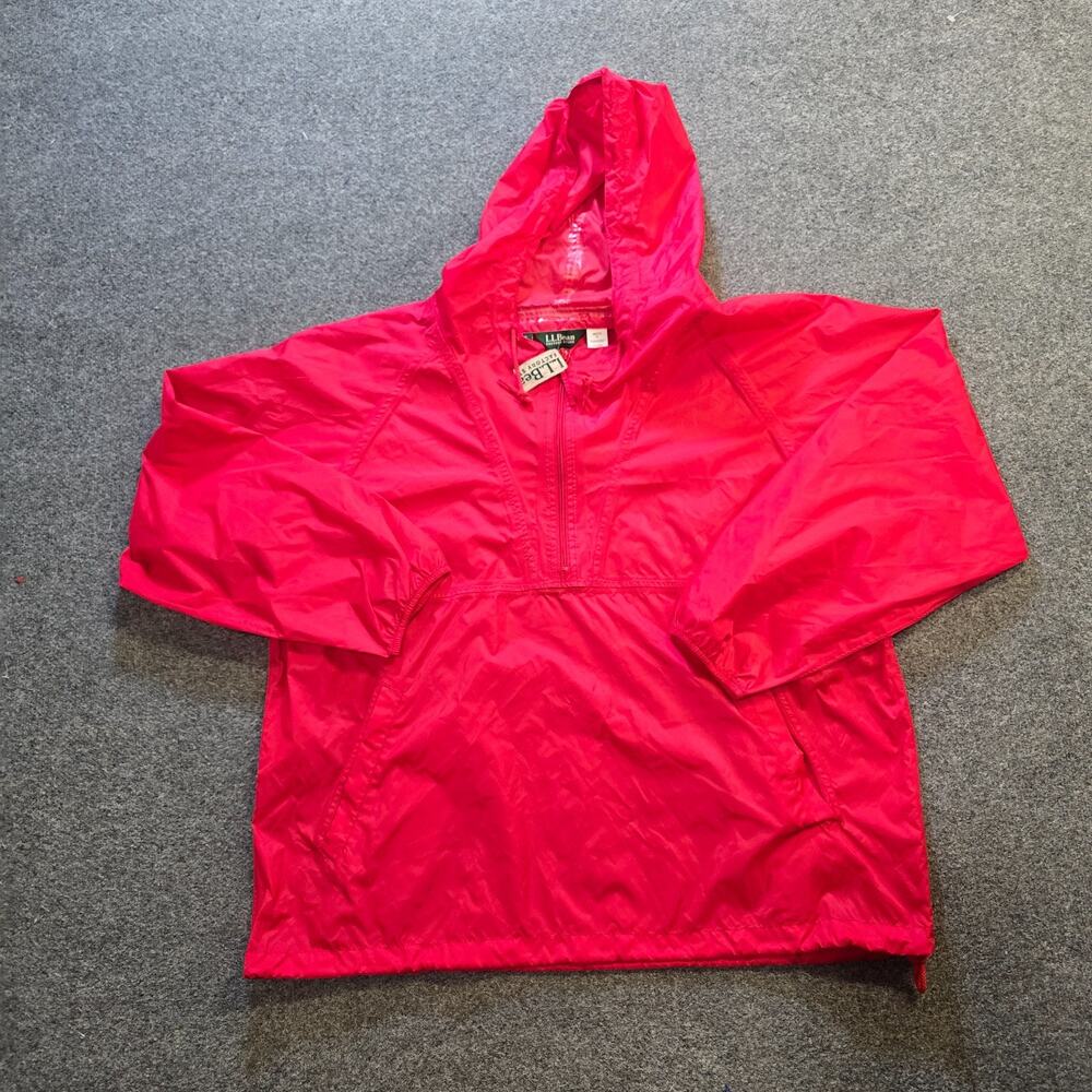 LL Bean Jacket Mens Size XL Red Packable Windbreaker Nylon Hood Pockets Outdoors
